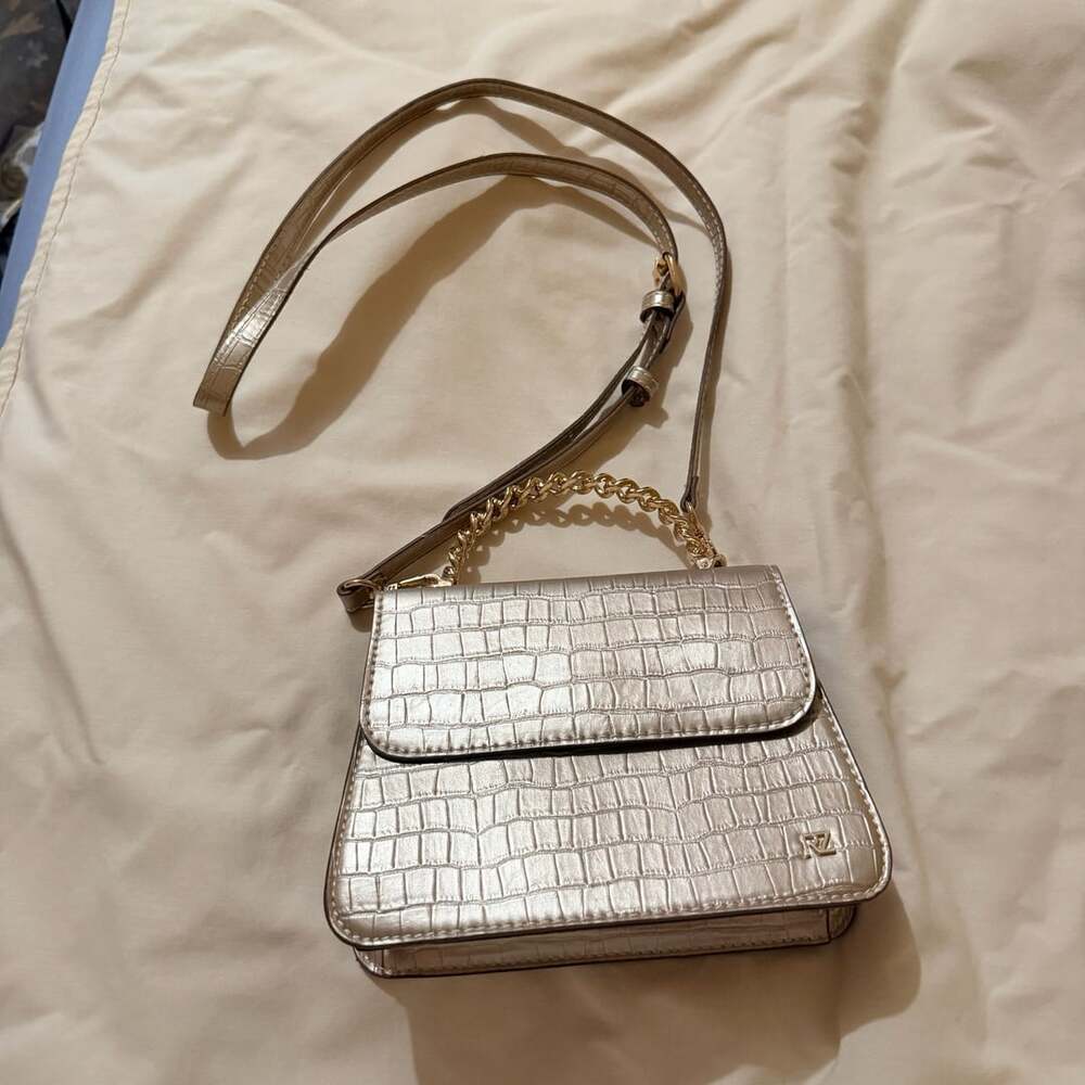 Rachel Zoe Gold Croc Embossed Top Handle Crossbody Bag